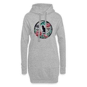 Lune chat noir - Sweat-shirt à capuche long Femme - gris chiné - Devant