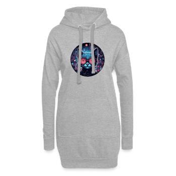 Futuristische Cyber-Katze - Hoodie-Kleid - Grau meliert - Vorne