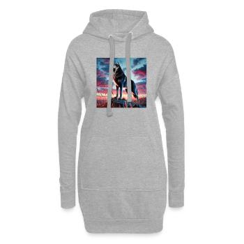 Coucher de soleil loup - Sweat-shirt à capuche long Femme - gris chiné - Devant