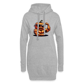 Cooler muskulöser Halloween-Kürbis - Hoodie-Kleid - Grau meliert - Vorne