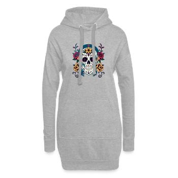 Mexikanischer Muertos Tag der Toten Halloween Blumen - Hoodie-Kleid - Grau meliert - Vorne