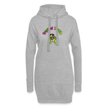 Fröhliche Cartoon grüne Schildkröte mit Rosa & Lila - Hoodie-Kleid - Grau meliert - Vorne