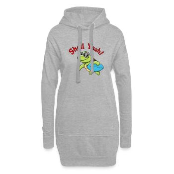 Fröhlicher Cartoon-Frosch-Surfender, bereit für Wellen - Hoodie-Kleid - Grau meliert - Vorne