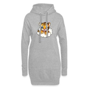Bébé tigre fantaisiste sur des nuages, dessin animé aux yeux bleus - Sweat-shirt à capuche long Femme - gris chiné - Devant