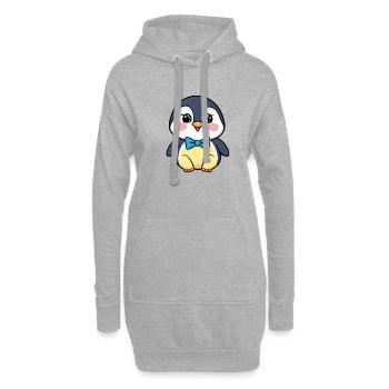 Fröhlicher Pinguin mit blauer Fliege - Hoodie-Kleid - Grau meliert - Vorne