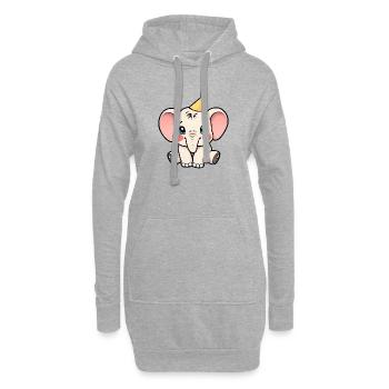 Glücklicher Cartoon-Elefant mit Partyhut - Hoodie-Kleid - Grau meliert - Vorne