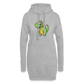 Lächelnder Cartoon-Dinosaurier auf rosa Hintergrund - Hoodie-Kleid - Grau meliert - Vorne