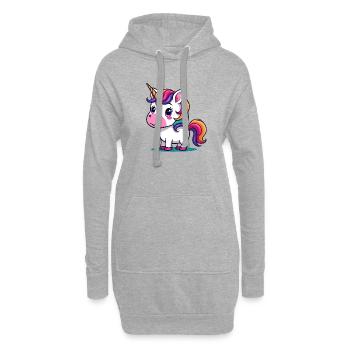 Niedliche lila Einhorn Karikatur - Hoodie-Kleid - Grau meliert - Vorne