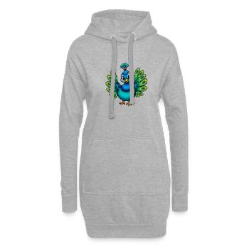 Charmanter blauer Pfau mit Blumenhut - Hoodie-Kleid - Grau meliert - Vorne