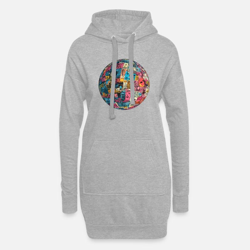 Retro-Future Sphere: Technicolor Vision! - Hoodie-Kleid - Grau meliert