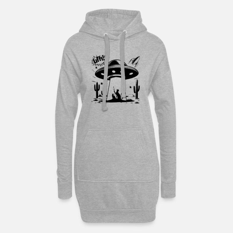 UFO-Katze - Hoodie-Kleid - Grau meliert