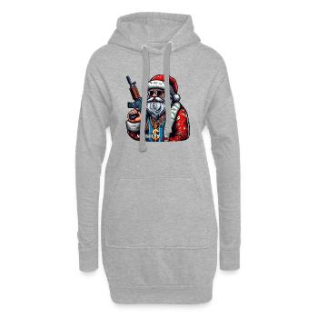 Weihnachtsmann mit AK 47 und lustigem Spruch - Hoodie-Kleid - Grau meliert - Vorne