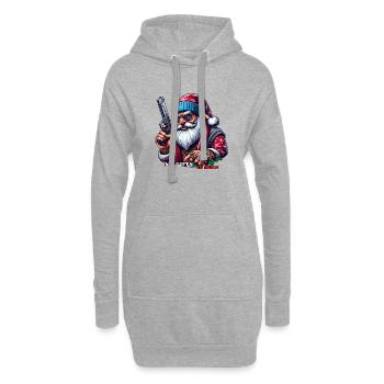 Santa mit Pistole und lustigem Spruch - Hoodie-Kleid - Grau meliert - Vorne