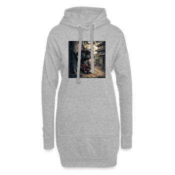 Le chat samouraï - Le voyage du petit guerrier - Sweat-shirt à capuche long Femme - gris chiné - Devant