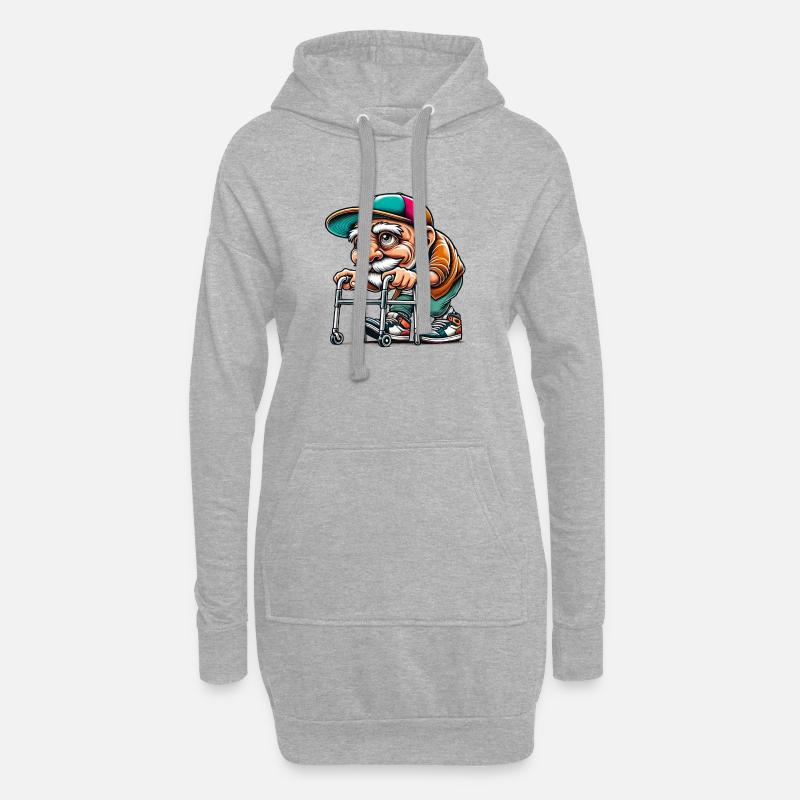 Senior mit Rollator Geburtstagsgeschenk Rentner - Hoodie-Kleid - Grau meliert