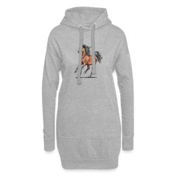 Cheval arabe au galop - Sweat-shirt à capuche long Femme - gris chiné - Devant