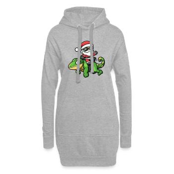 Caméléon Père Noël dessin animé - Sweat-shirt à capuche long Femme - gris chiné - Devant