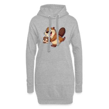 Bibermutter mit herumtollendem Kind - Hoodie-Kleid - Grau meliert - Vorne