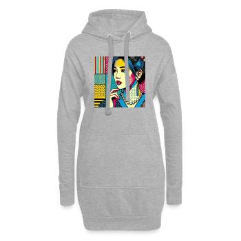 Pop-Art-Illustration einer Frau - Hoodie-Kleid - Grau meliert - Vorne
