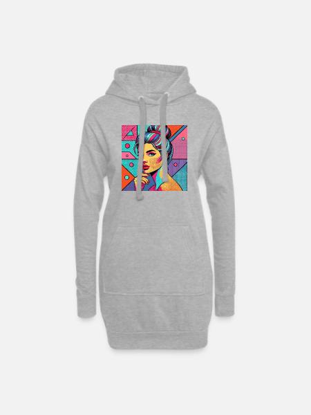 Farbenfrohes Portrait im Pop-Art-Stil - Hoodie-Kleid - Grau meliert
