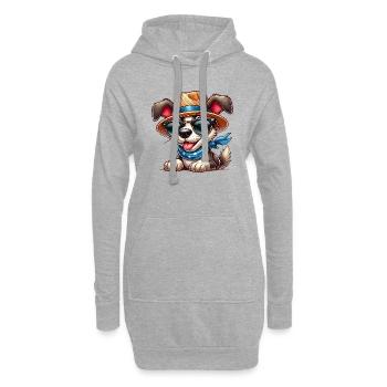 Hund mit Hut und Sonnenbrille - Hoodie-Kleid - Grau meliert - Vorne