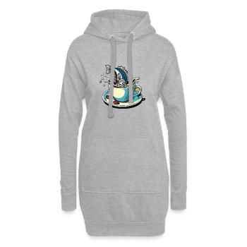 Le poisson café - Sweat-shirt à capuche long Femme - gris chiné - Devant