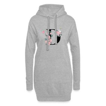 Buchstabe d rosa Blumen - Hoodie-Kleid - Grau meliert - Vorne