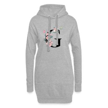 Buchstabe g rosa Blumen - Hoodie-Kleid - Grau meliert - Vorne
