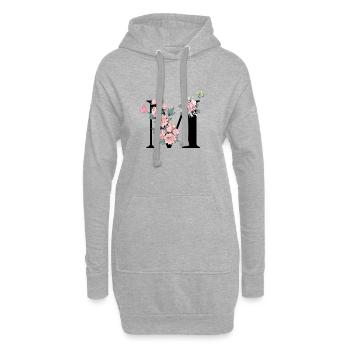 Lettre m fleurs rose - Sweat-shirt à capuche long Femme - gris chiné - Devant