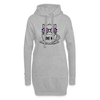 Schwarze Hypnose Katze mit bunten Augen in Tasse - Hoodie-Kleid - Grau meliert - Vorne