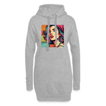 Pop-Art-Porträt einer Frau - Hoodie-Kleid - Grau meliert - Vorne