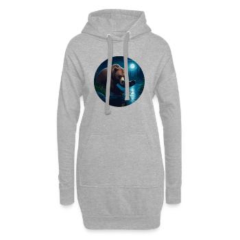 L’ours attrape du poisson au clair de lune - Sweat-shirt à capuche long Femme - gris chiné - Devant