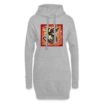 Schwarzer Phönix auf rotem und goldenem Hintergrund - Hoodie-Kleid - Grau meliert - Vorne