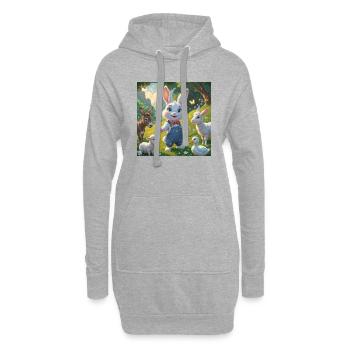 Die magische Wiese des neugierigen Kaninchens - Hoodie-Kleid - Grau meliert - Vorne