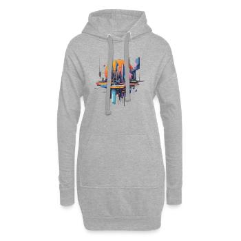 Abstrakte Stadt mit der Sonne im Rücken - Hoodie-Kleid - Grau meliert - Vorne