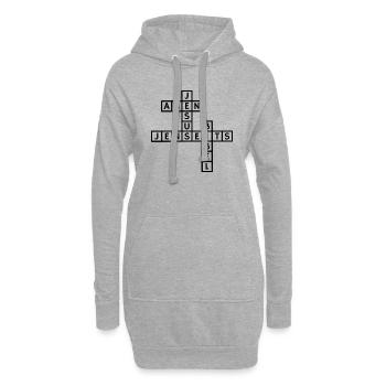 Design "Kreuzworträtsel Jesus" - Hoodie-Kleid - Grau meliert - Vorne