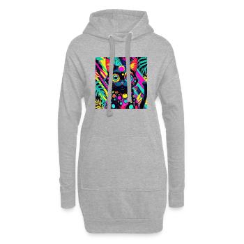 neonfarbener Cartoon-Stil Katze Hund Kunst Design cool - Hoodie-Kleid - Grau meliert - Vorne