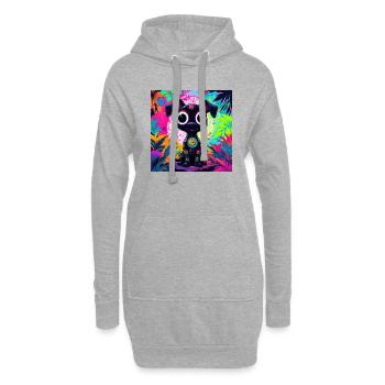 neonfarbener Cartoon-Stil Katze Hund Kunst Design cool - Hoodie-Kleid - Grau meliert - Vorne
