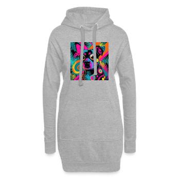 neonfarbener Cartoon-Stil Katze Hund Kunst Design cool - Hoodie-Kleid - Grau meliert - Vorne