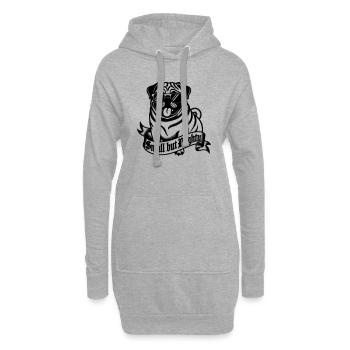 Mops mit der Aufschrift "Klein, aber oho" - Hoodie-Kleid - Grau meliert - Vorne