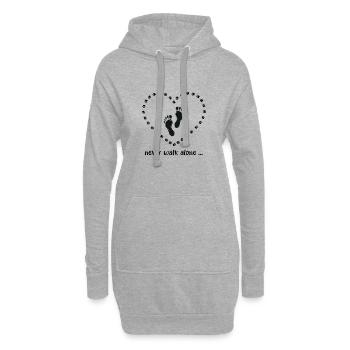 Ne marchez jamais seul. Pattes de chien, empreintes de pas, cœur. - Sweat-shirt à capuche long Femme - gris chiné - Devant