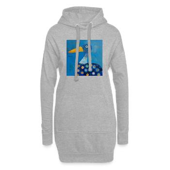 Blau bunte Ente stilisiert abstrakt Kinderzimmer - Hoodie-Kleid - Grau meliert - Vorne