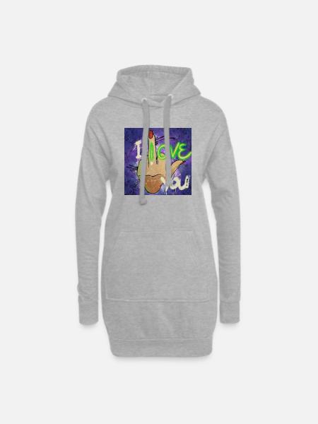 I Love You - Hoodie-Kleid - Grau meliert