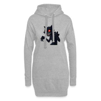 Schwarze gruselige Katze - Hoodie-Kleid - Grau meliert - Vorne
