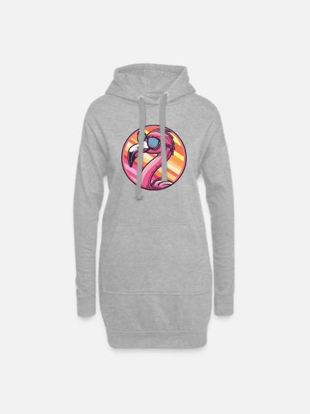 Flamingo Comic Cool - Hoodie-Kleid - Grau meliert