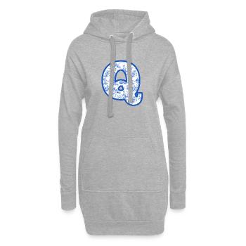 Lettre q chinoiserie bleu - Sweat-shirt à capuche long Femme - gris chiné - Devant