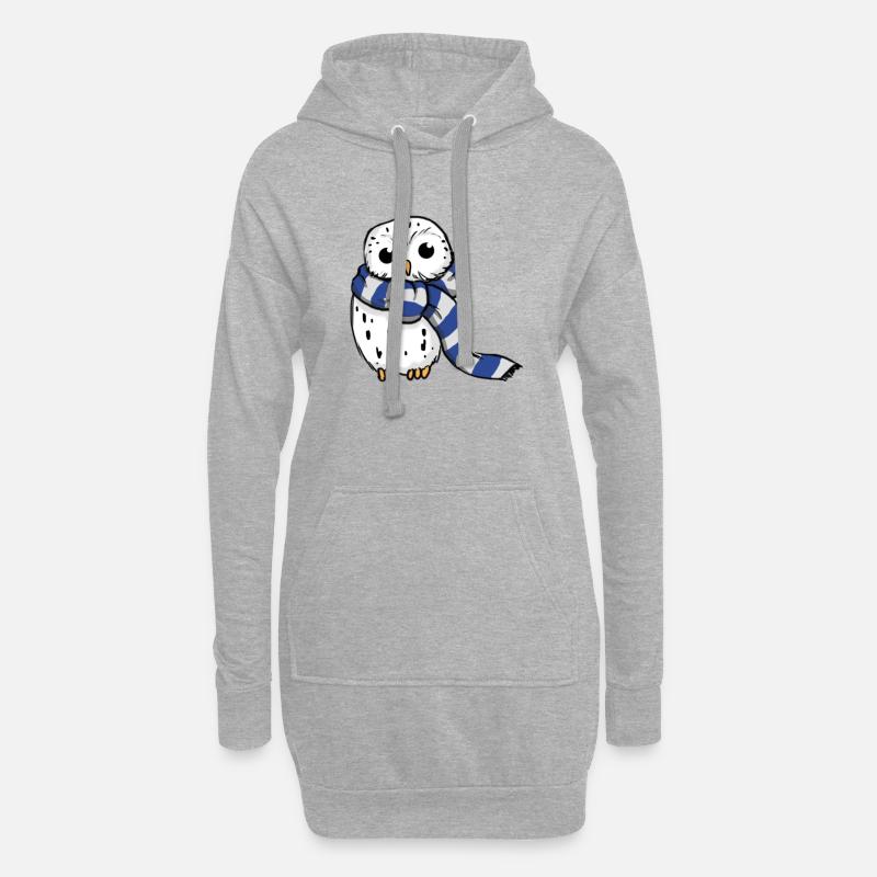 Schneeeule Blau-Weiß - Hoodie-Kleid - Grau meliert