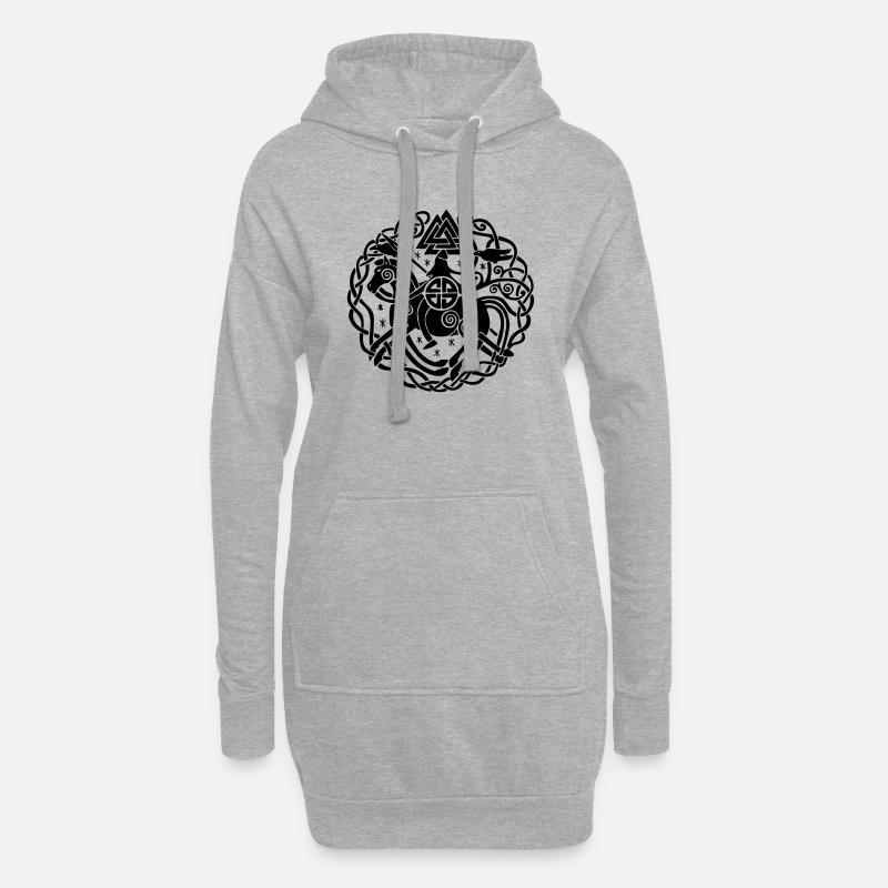 Odin auf Sleipnir mit Hugin und Munin, Allfather - Hoodie-Kleid - Grau meliert