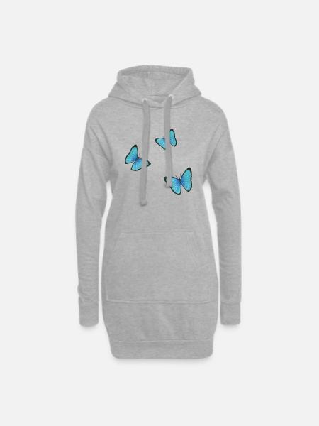blaue Schmetterlinge - Hoodie-Kleid - Grau meliert