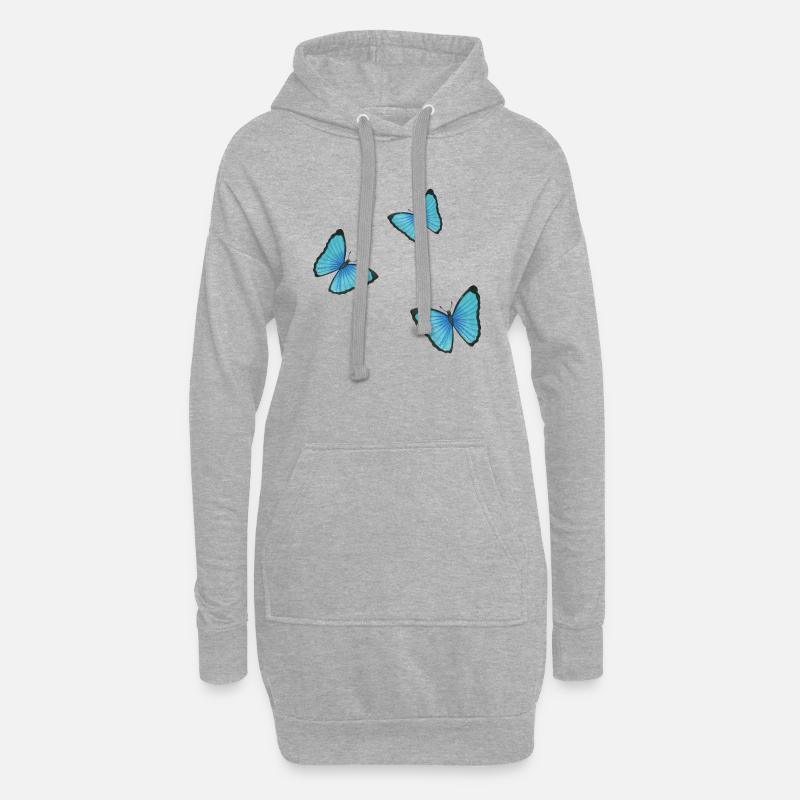 blaue Schmetterlinge - Hoodie-Kleid - Grau meliert